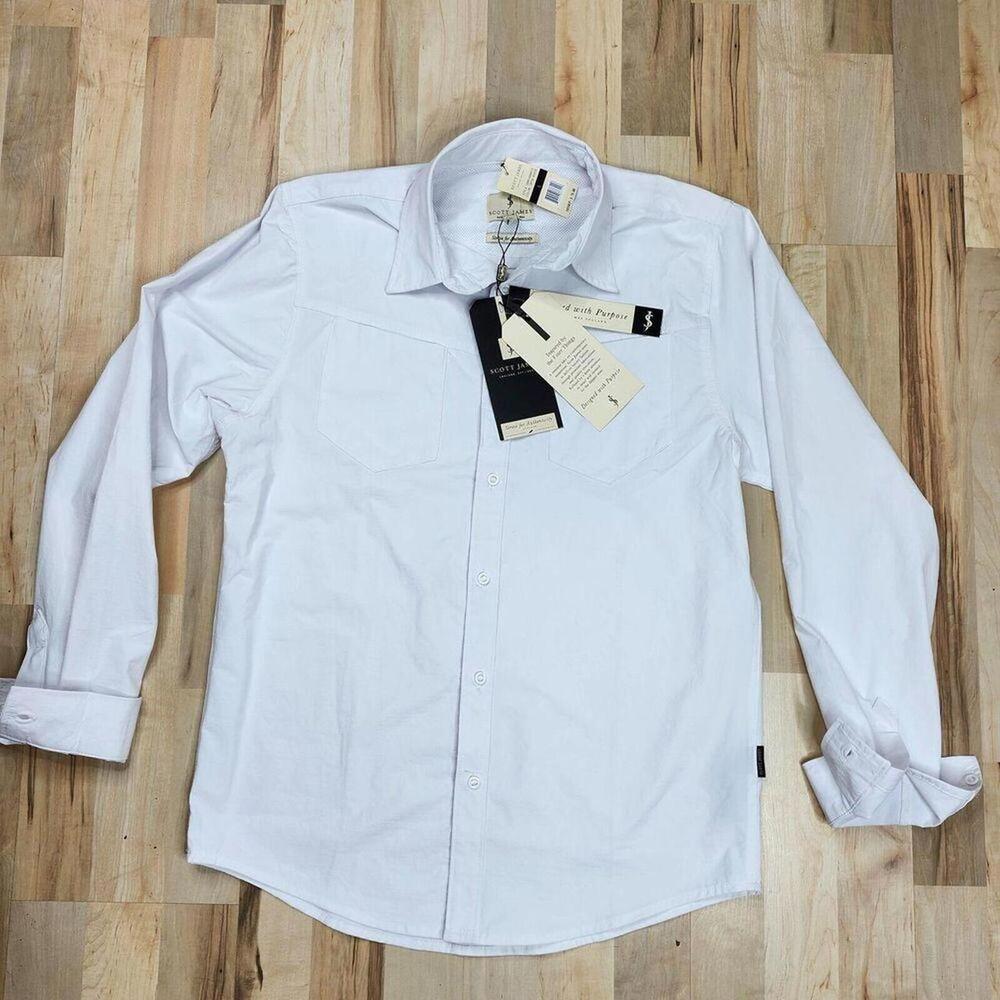 NEW Scott James Optic White Luxury Button Up Shirt Size Large $78 Retail